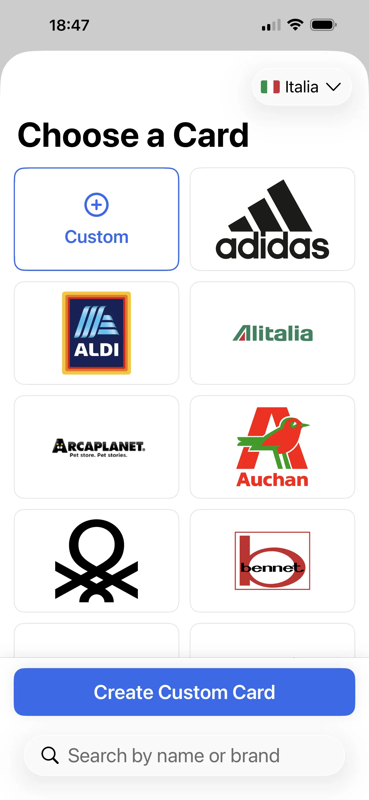Choose a Card — add flow